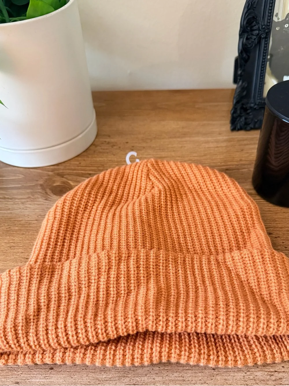 Honey Orange Ribbed Knit Cuffed Beanie NWT One Size